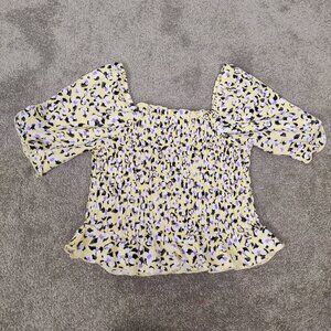 Vero Moda Women's Floral Smocked Crop Top Size Small Square Neckline Y2K Spring